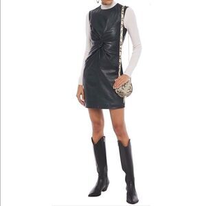 Maje Woman Twist-Front Leather Mini Dress Dark Green Size 36